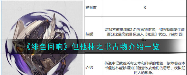 绯色回响但他林之书古物介绍一览 绯色回响但他林之书古物怎么样