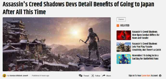 游戏总监透露为何《刺客信条：影》会选日本为主题